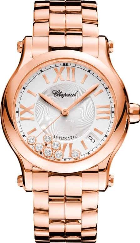 Chopard,Happy Sport 36mm,36mm,Rose Gold,Silver,Automatic,Day,Sapphire,Crystal Glass,274808,274808-5002