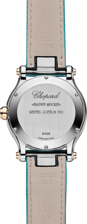 Chopard,Happy Sport 36mm,36mm,Stainless Steel,Rose Gold,Blue,Turquoise,Quartz,Sapphire,Crystal Glass,Round,278598,278598-6001