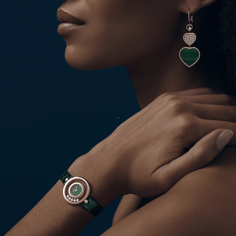 Chopard,Happy Diamonds 25.80mm,25.80mm,Rose Gold,Green,Quartz,Sapphire,Crystal Glass,Round,209415,209415-5002