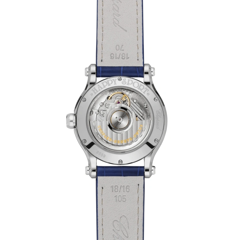 Chopard,Happy Sport 36mm,36mm,White Gold,Blue,Sapphire,Crystal Glass,Open,278559,278559-3011
