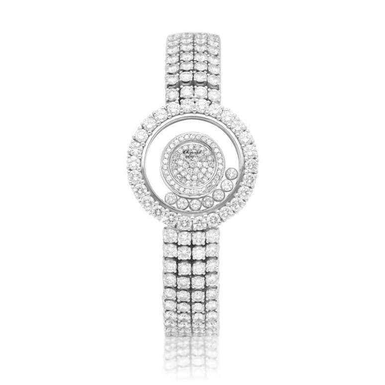 Chopard,Happy Diamonds 27.50mm,27.50mm,White Gold,Silver,Transparent,Quartz,Sapphire,Round,4118,4118-1