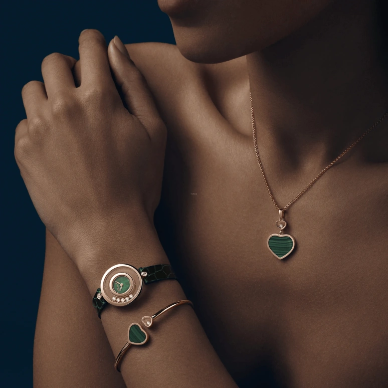 Chopard,Happy Diamonds 25.80mm,25.80mm,Rose Gold,Green,Quartz,Sapphire,Crystal Glass,Round,209415,209415-5002