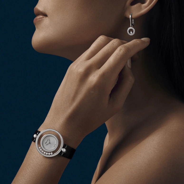 Chopard,Happy Diamonds 32mm,32mm,White Gold,White,Quartz,Sapphire,Crystal Glass,Round,209426,209426-1201