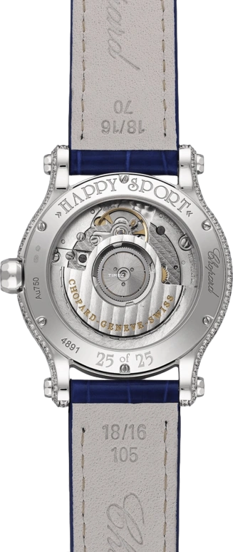 Chopard,Happy Sport 36mm,36mm,White Gold,Blue,Automatic,Sapphire,Crystal Glass,Round,274891,274891-1016