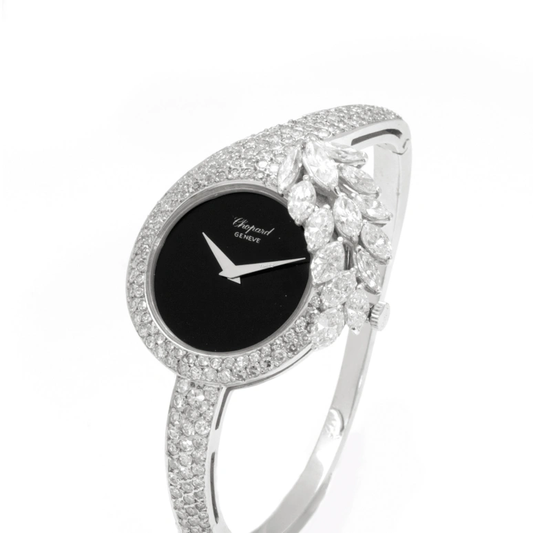 Chopard,Happy Sport 31mm,31mm,White Gold,Black,Handwound,Sapphire,Round,4009,4009/1