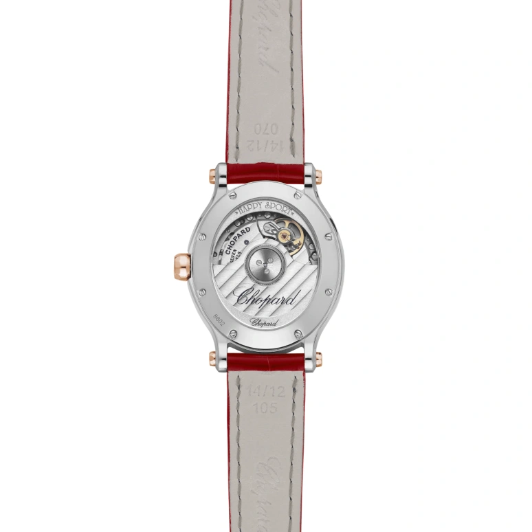 Chopard,Happy Sport 31.31mm,31.31mm,Rose Gold,Stainless Steel,Red,Automatic,Sapphire,Crystal Glass,Oval,278602,278602-6006