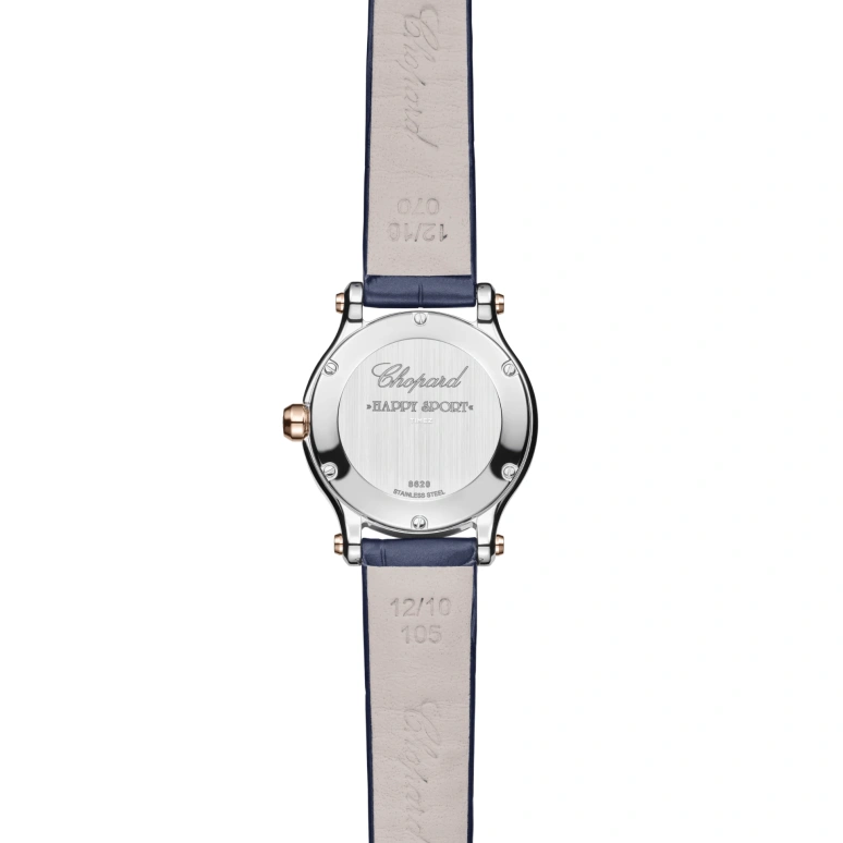 Chopard,Happy Sport 25mm,25mm,Rose Gold,Stainless Steel,Silver,Quartz,Sapphire,Round,278620,278620-6002