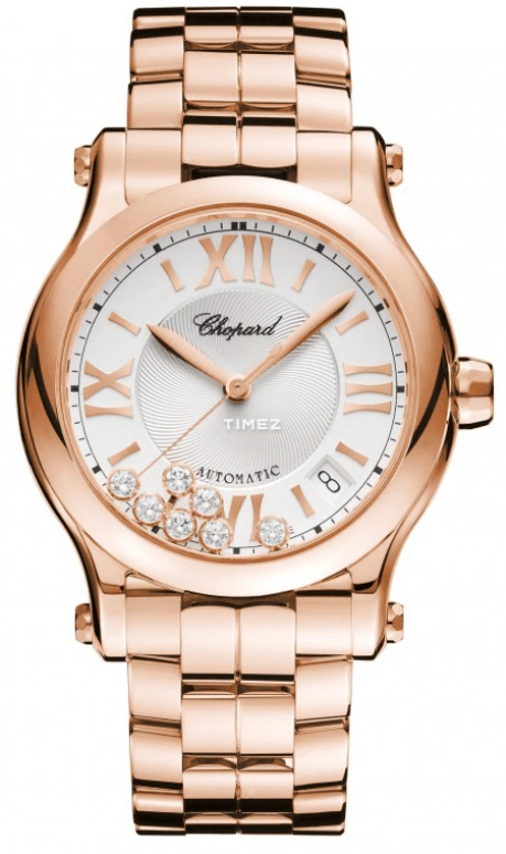 Chopard,Happy Sport 36mm,36mm,Rose Gold,Silver,Automatic,Day,Sapphire,Crystal Glass,274808,274808-5002