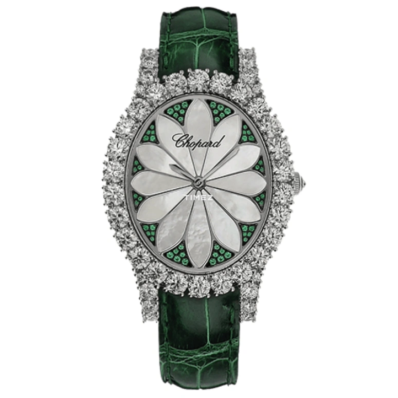 Chopard,L'HEURE DU DIAMANT 40mm,40mm,White Gold,Silver,Green,Quartz,Sapphire,Oval,139383,139383-1031
