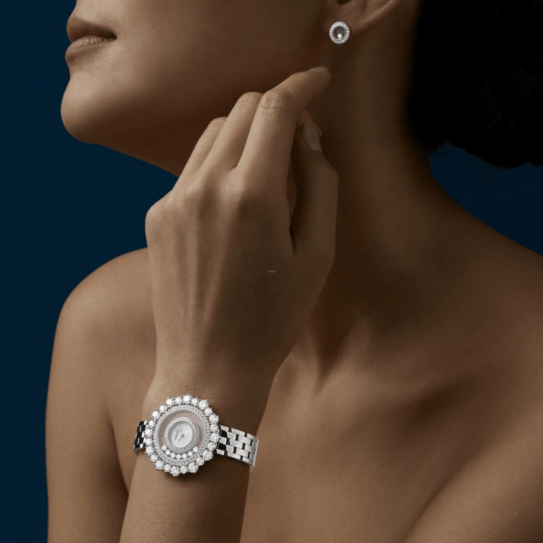 Chopard,Happy Diamonds 36.30mm,36.30mm,White Gold,Silver White,Quartz,Sapphire,Crystal Glass,Round,209437,209437-1601