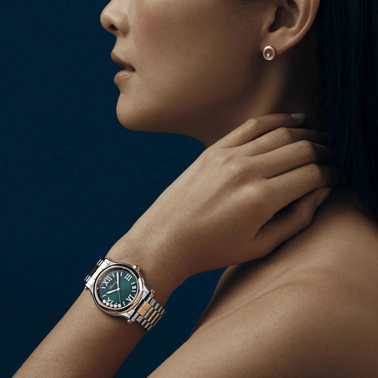 Chopard,Happy Sport 36mm,36mm,Stainless Steel,Rose Gold,Green,Sapphire,Crystal Glass,Rose Gold,278582,278582-6006