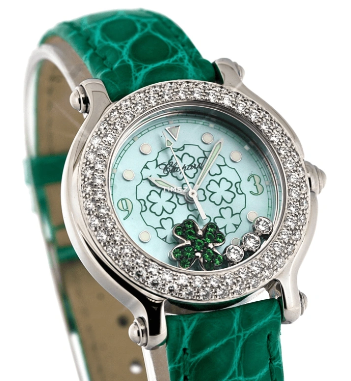 Chopard,Happy Diamonds 32mm,32mm,Stainless Steel,White Gold,Green,Quartz,Sapphire,Round,278429,278429-2001