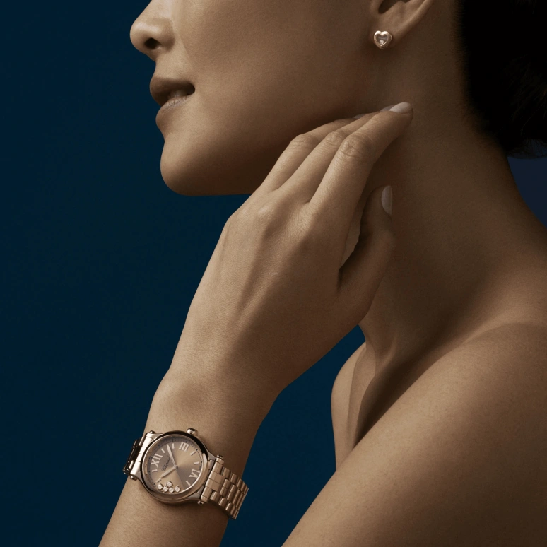 Chopard,Happy Sport 33mm,33mm,Rose Gold,Blue,Rose Gold,Automatic,42hours,In-house Caliber,275378,275378-5008