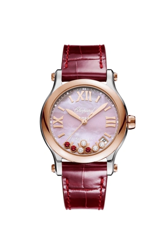 Chopard,Happy Diamonds 30mm,30mm,Stainless Steel,Rose Gold,Pink Red,White,Red,Automatic,Day,42hours,HAPPY SPORT,HAPPY SPORT-DFS
