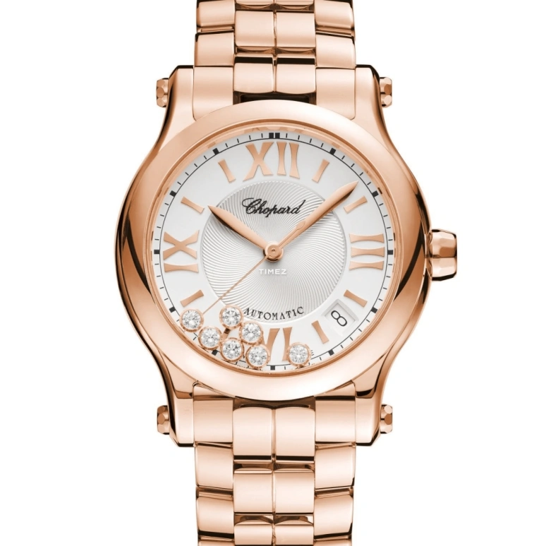 Chopard,Happy Sport 36mm,36mm,Rose Gold,Silver,Automatic,Day,Sapphire,Crystal Glass,274808,274808-5002