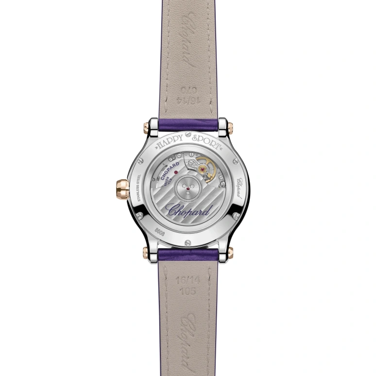 Chopard,Happy Sport 33mm,33mm,Rose Gold,Stainless Steel,Purple,Automatic,42hours,In-house Caliber,278608,278608-6012