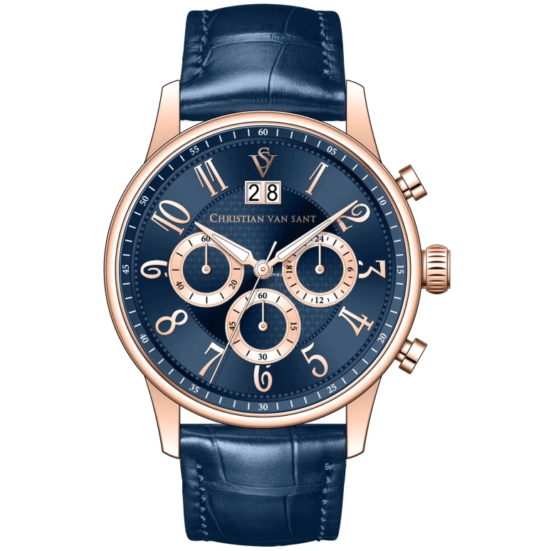 Christian Van Sant,man 42mm,42mm,Stainless Steel,Blue,Quartz,Chronograph,Day,CV3945