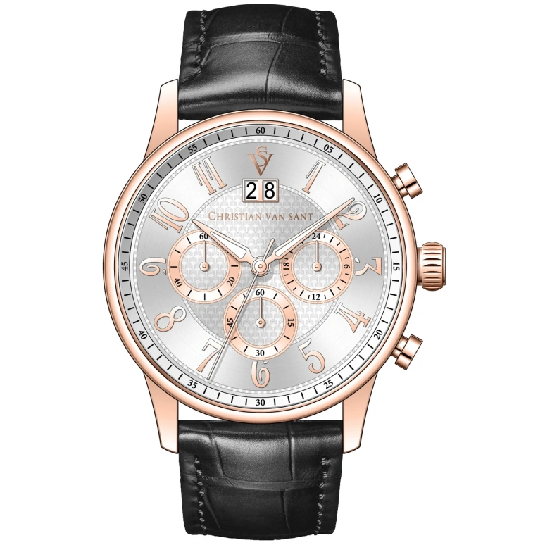Christian Van Sant,man 42mm,42mm,Stainless Steel,Silver,Quartz,Chronograph,Big Date,CV3946