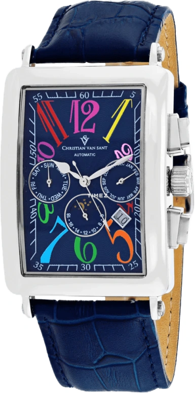 Christian Van Sant,man 52mm,52mm,Stainless Steel,Blue,Automatic,Moonphase,Month,Date,Day,Hardlex,Rectangular,CV9133