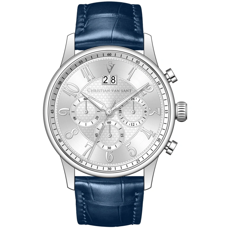Christian Van Sant,man 42mm,42mm,Stainless Steel,Silver,Quartz,Chronograph,Big Date,CV3942