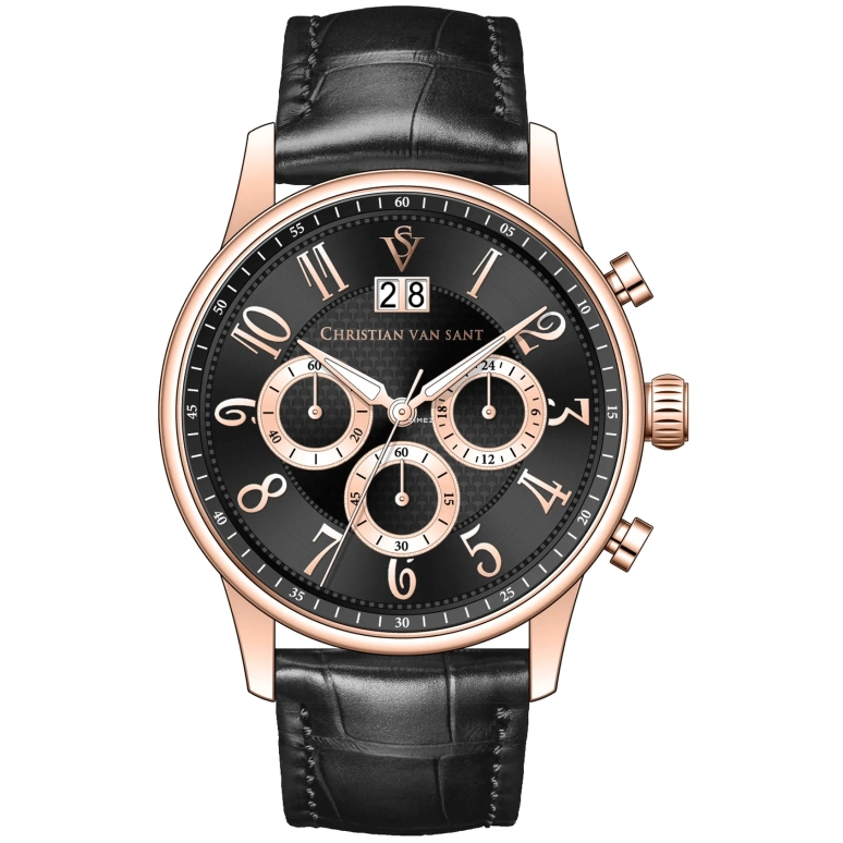 Christian Van Sant,man 42mm,42mm,Stainless Steel,Black,Quartz,Chronograph,Big Date,CV3944