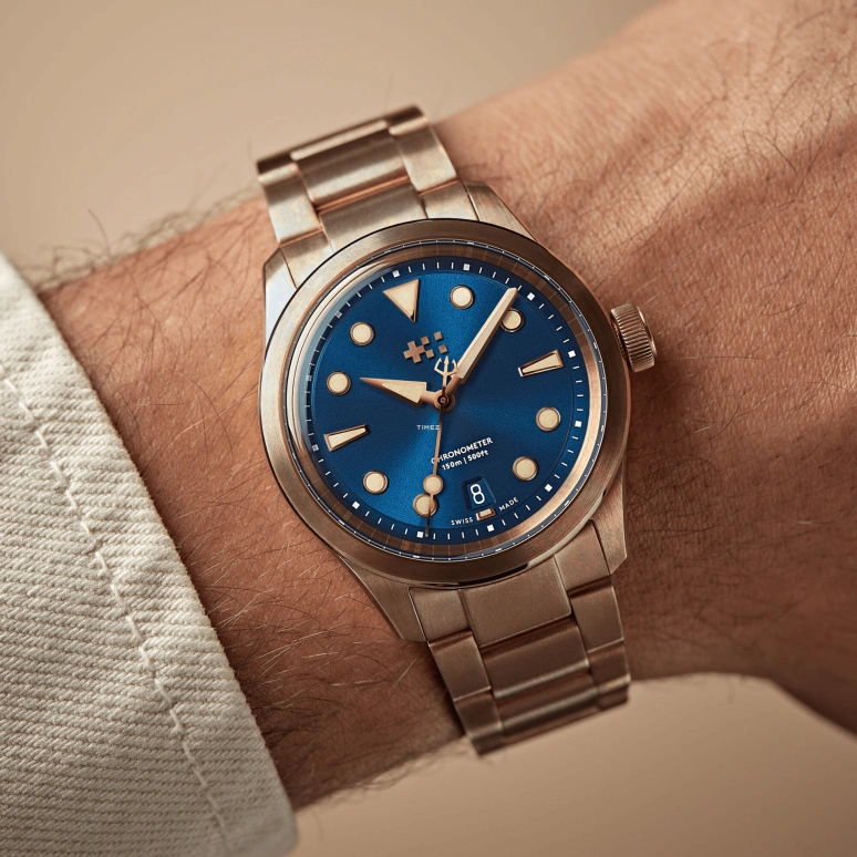 Christopher Ward,C65 38mm,38mm,Bronze,Blue,Automatic,Day,38hours,C65,C65-38ADC3-BP0B0-B0