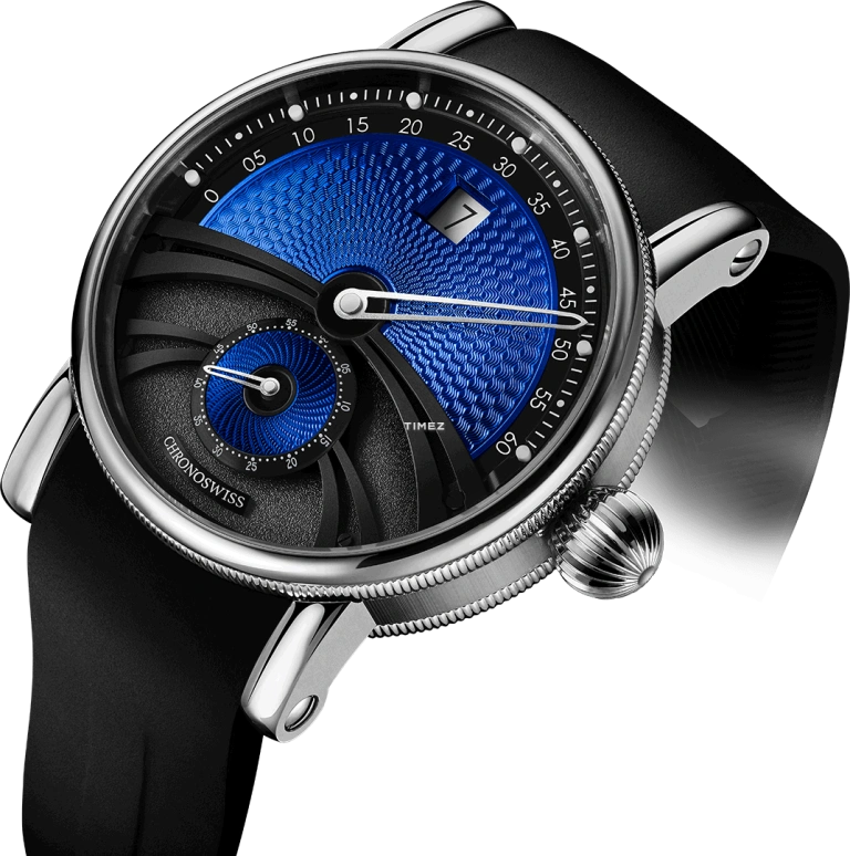 Chronoswiss,Delphis 42mm,42mm,Stainless Steel,Blue,Black,Automatic,Jumping Minutes,Jumping Hours,Retrograde,CH,CH-1423.1-BKBL1