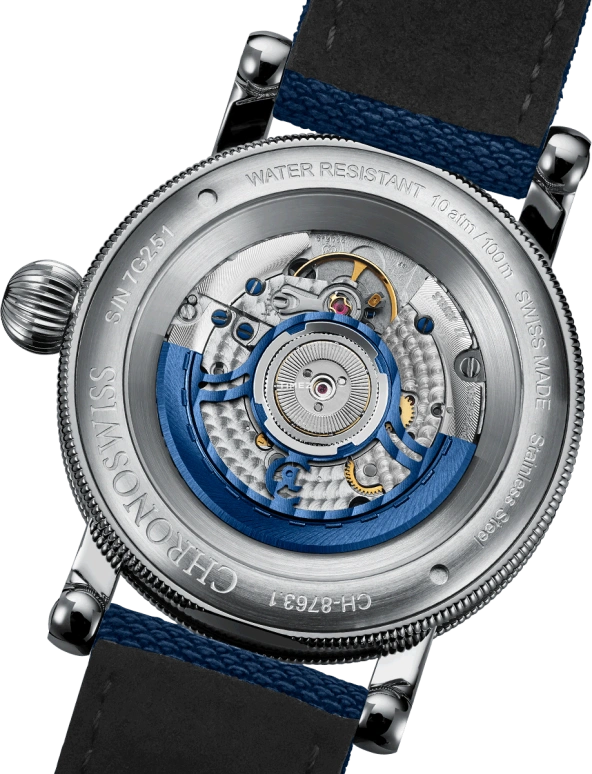 Chronoswiss,Flying 41mm,41mm,Stainless Steel,Blue,Silver,Automatic,Day,Day / Night Indication,CH,CH-8763.1-BLSI2