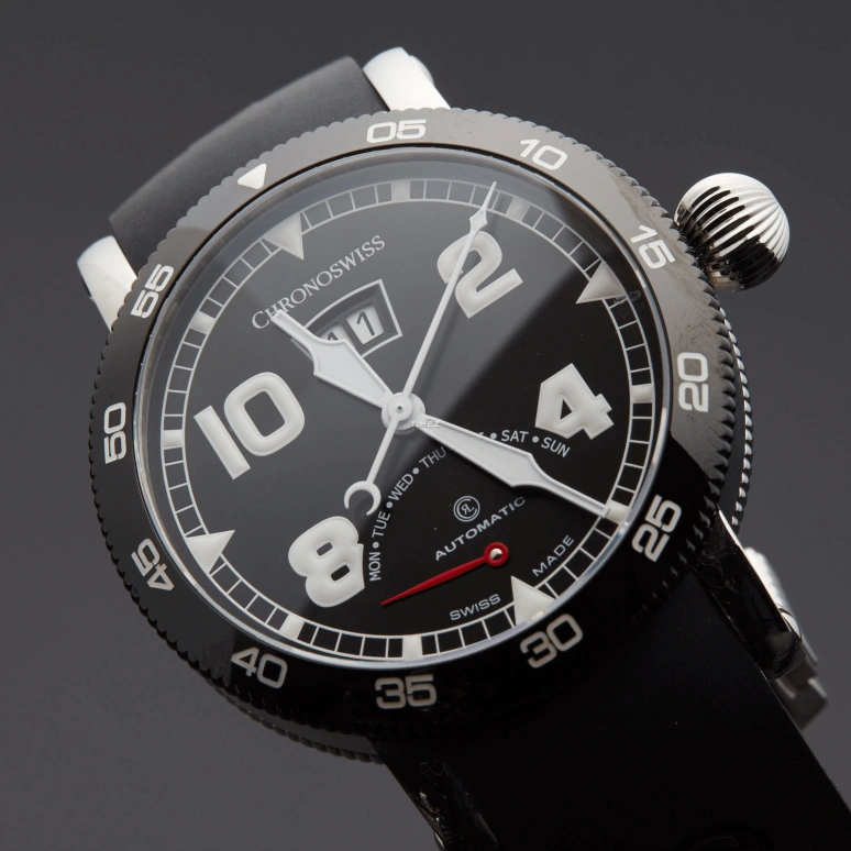 Chronoswiss,Timemaster 44mm,44mm,Stainless Steel,Black,Automatic,Date,Big Date,Retrograde,CH,CH-8143B-BK