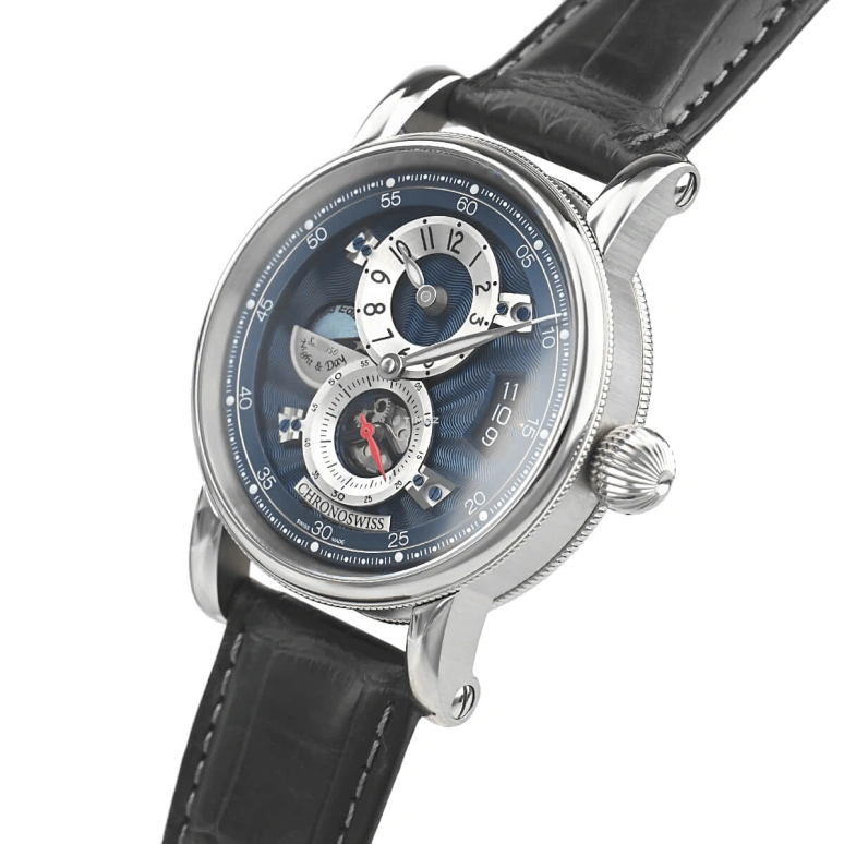 Chronoswiss,Flying 41mm,41mm,Stainless Steel,Blue,Automatic,Day,Day / Night Indication,CH,CH-8763-BLSI