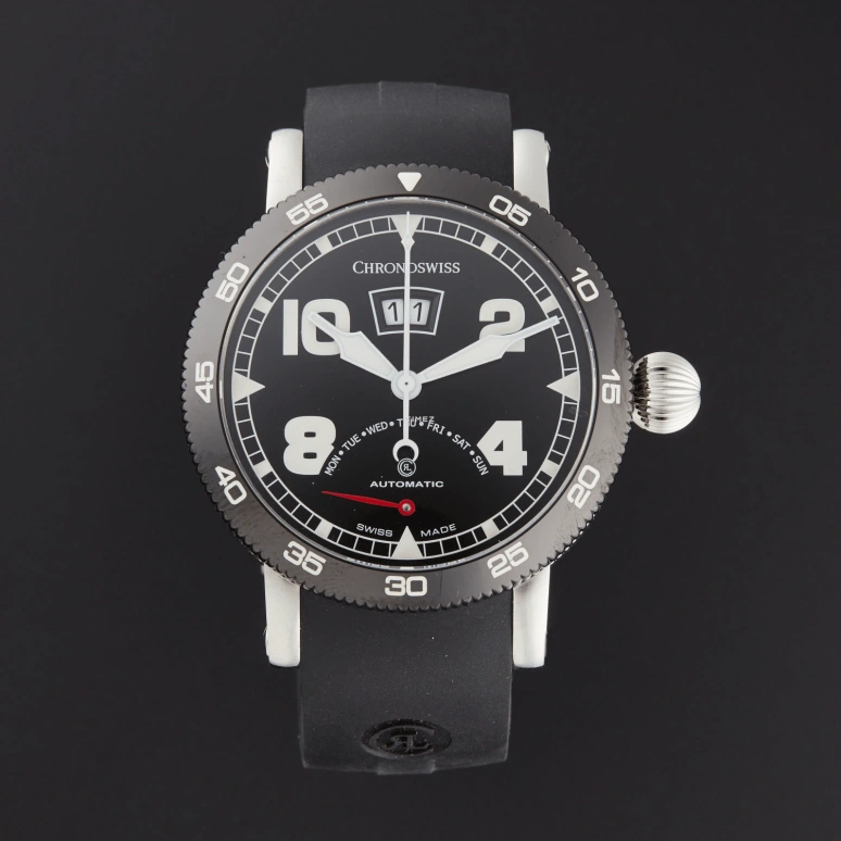 Chronoswiss,Timemaster 44mm,44mm,Stainless Steel,Black,Automatic,Date,Big Date,Retrograde,CH,CH-8143B-BK