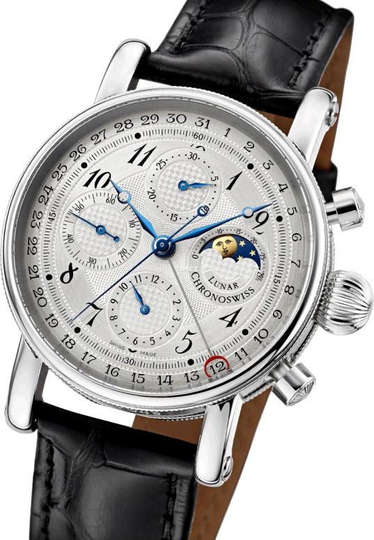 Chronoswiss,Sirius 42mm,42mm,Stainless Steel,Silver White,Automatic,Chronograph,Moonphase,Month,Day,46hours,In-house Caliber,CH,CH-7543L