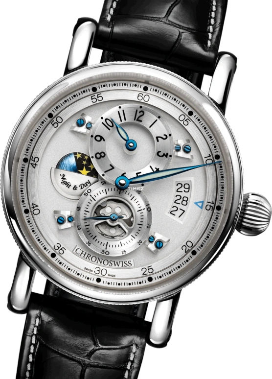 Chronoswiss,Flying 41mm,41mm,Stainless Steel,Silver White,Automatic,Day,Day / Night Indication,CH,CH-8763-SISI