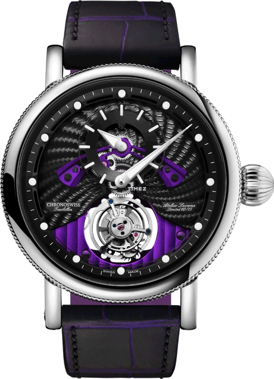 Chronoswiss,Open Gear 44mm,44mm,Stainless Steel,Purple,Black,Handwound,Tourbillon,60hours,CH,CH-3123-BKPU