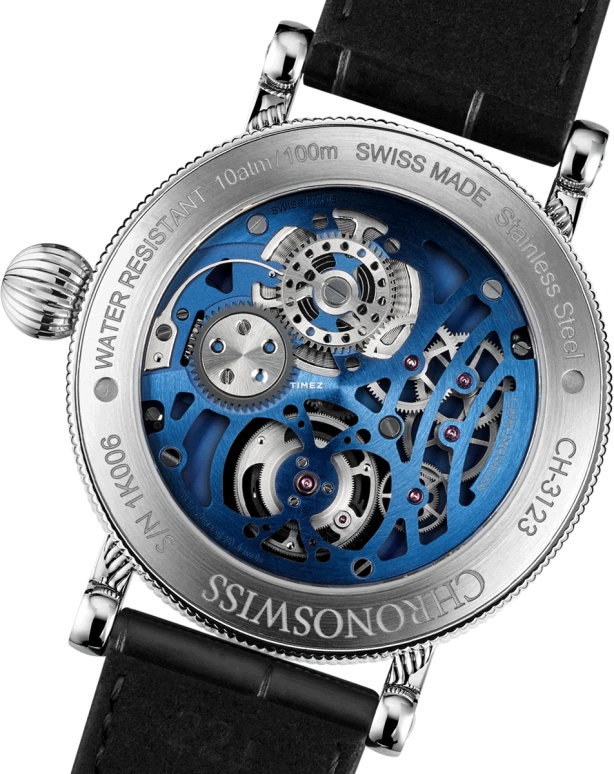 Chronoswiss,Open Gear 44mm,44mm,Stainless Steel,Black,Blue,Handwound,Tourbillon,60hours,CH,CH-3123-BKBL