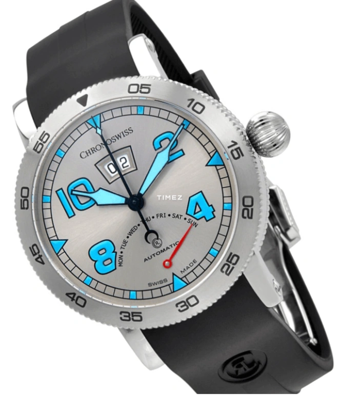 Chronoswiss,Timemaster 44mm,44mm,Stainless Steel,Silver,Grey,Automatic,Date,Day,Retrograde,CH,CH/8143/WH