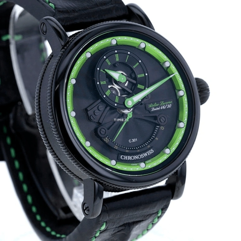 Chronoswiss,Open Gear 44mm,44mm,Stainless Steel,Black,Green,Automatic,Retrograde,42hours,CH,CH-6925-BKGRE