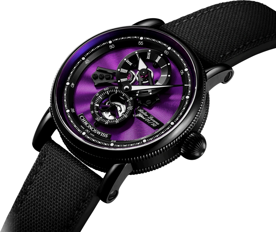 Chronoswiss,Open Gear 41mm,41mm,Stainless Steel,Black,Purple,Automatic,Retrograde,42hours,CH,CH-8755.1-PUBK