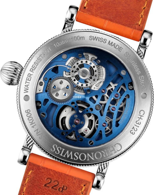 Chronoswiss,Open Gear 44mm,44mm,Stainless Steel,Orange,Blue,Handwound,Tourbillon,60hours,CH,CH-3123-ORBL