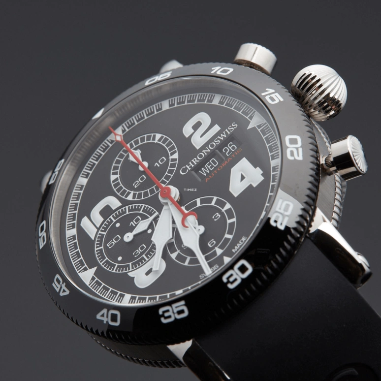 Chronoswiss,Timemaster 44mm,44mm,Stainless Steel,Black,Automatic,Chronograph,Date,Day,CH,CH-9043B-BK