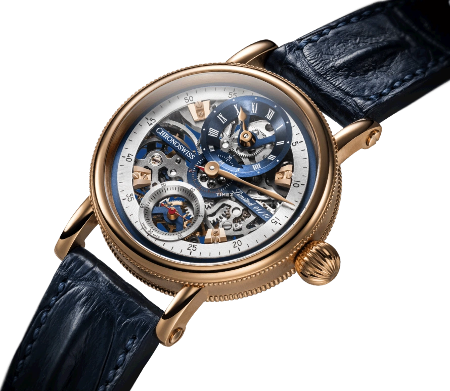 Chronoswiss,Flying 44mm,44mm,Rose Gold,Skeleton,Handwound,46hours,In-house Caliber,CH,CH-6721RS-BLSIB