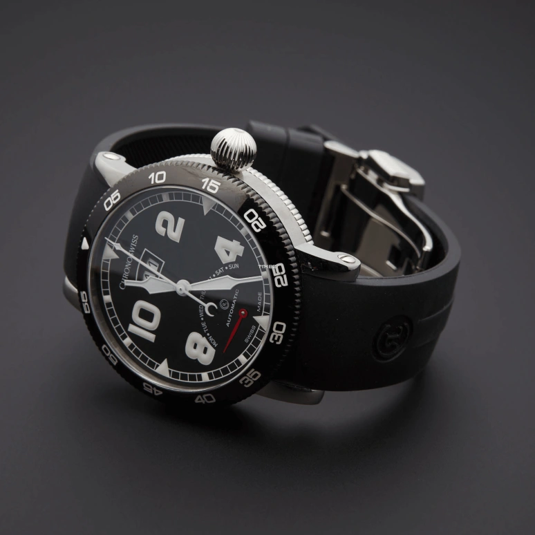 Chronoswiss,Timemaster 44mm,44mm,Stainless Steel,Black,Automatic,Date,Big Date,Retrograde,CH,CH-8143B-BK