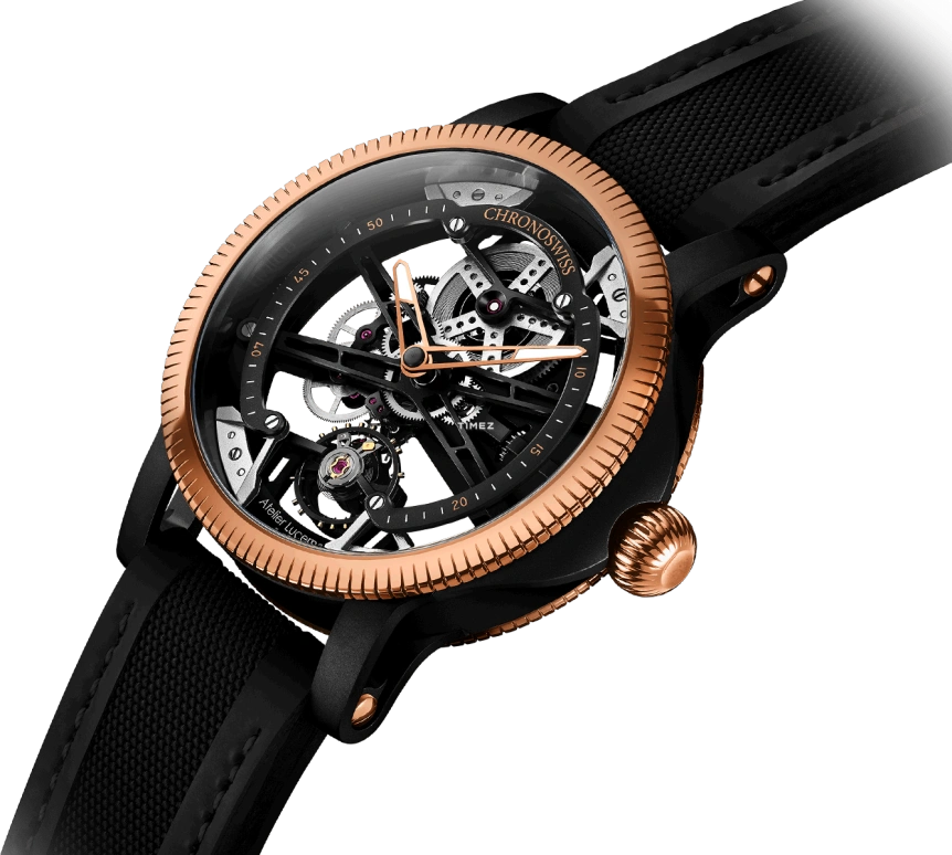 Chronoswiss,Skeltec 45mm,45mm,Stainless Steel,Rose Gold,Skeleton,Handwound,In-house Caliber,Sapphire,CH,CH-3715R-BK