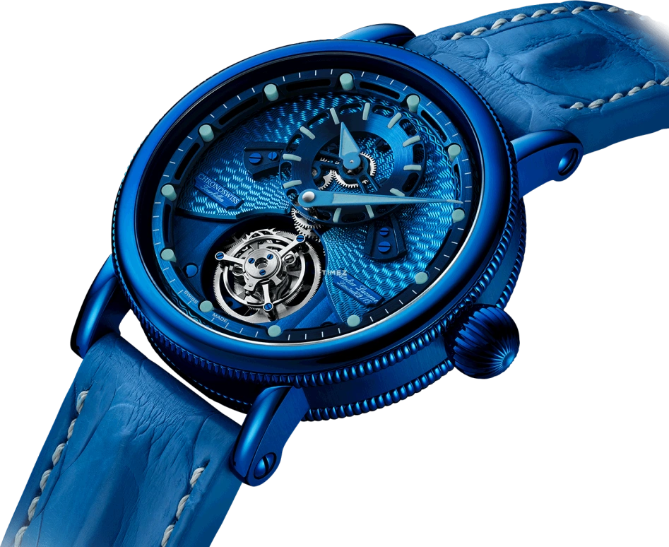 Chronoswiss,Tourbillon 44mm,44mm,Stainless Steel,Blue,Handwound,Tourbillon,60hours,CH,CH-3126-BLBL