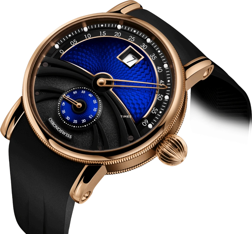 Chronoswiss,Delphis 42mm,42mm,Red Gold,Black,Blue,Automatic,Jumping Minutes,Jumping Hours,Retrograde,CH,CH-1421.1E-BLBK