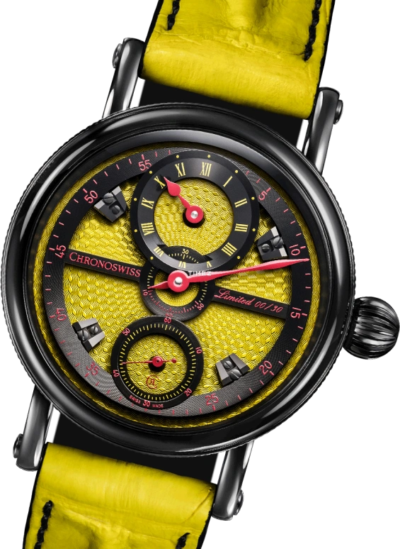 Chronoswiss,Flying 44mm,44mm,Stainless Steel,Yellow,Handwound,46hours,In-house Caliber,CH,CH-6725-YEBK