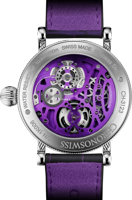 Chronoswiss,Open Gear 44mm,44mm,Stainless Steel,Purple,Black,Handwound,Tourbillon,60hours,CH,CH-3123-BKPU