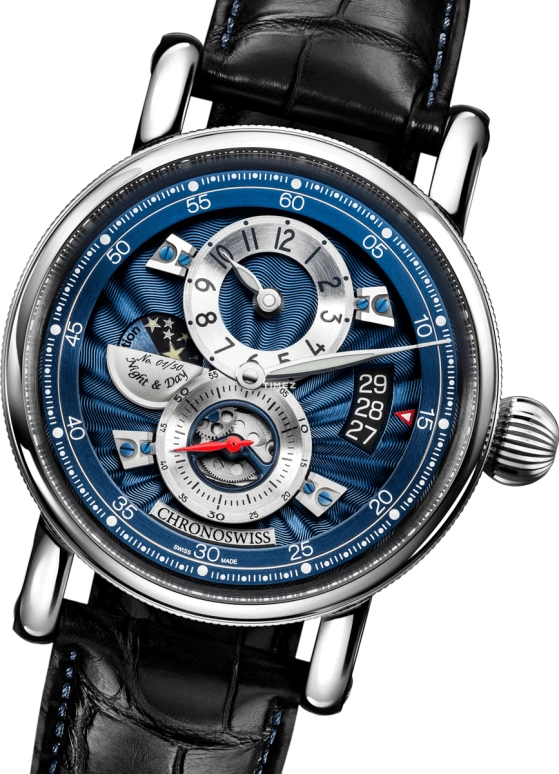 Chronoswiss,Flying 41mm,41mm,Stainless Steel,Blue,Automatic,Day,Day / Night Indication,CH,CH-8763-BLSI