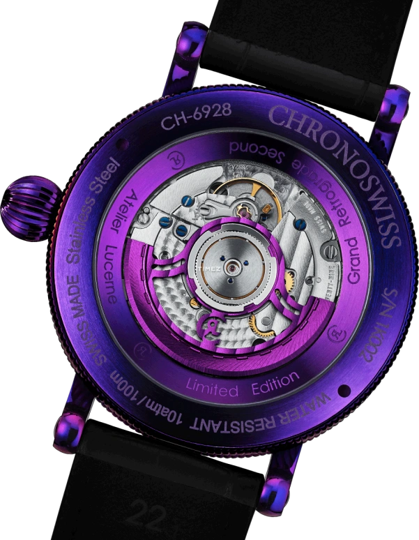 Chronoswiss,Open Gear 44mm,44mm,Stainless Steel,Purple,Black,Automatic,Retrograde,42hours,CH,CH-6928-PUBK1