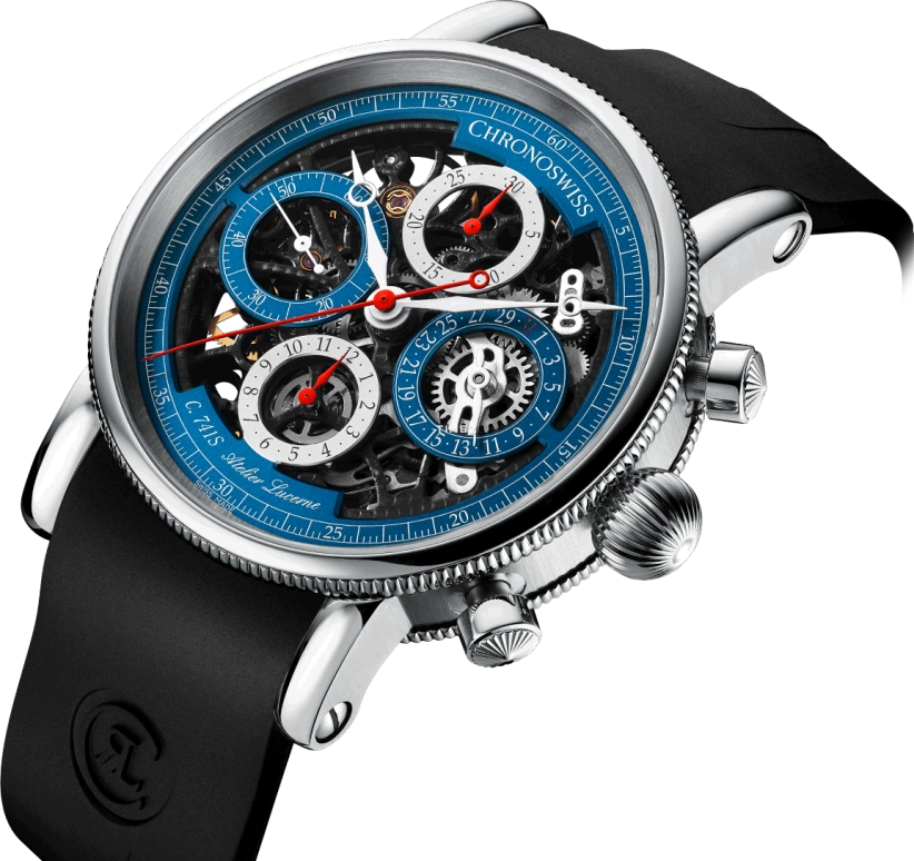 Chronoswiss,Sirius 41mm,41mm,Stainless Steel,Skeleton,Blue,Automatic,Chronograph,Day,CH,CH-7543.1S-BLSI/71-2